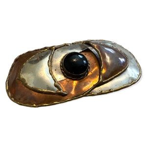 Vintage Onyx Mixed Metal Belt Buckle Brutalist